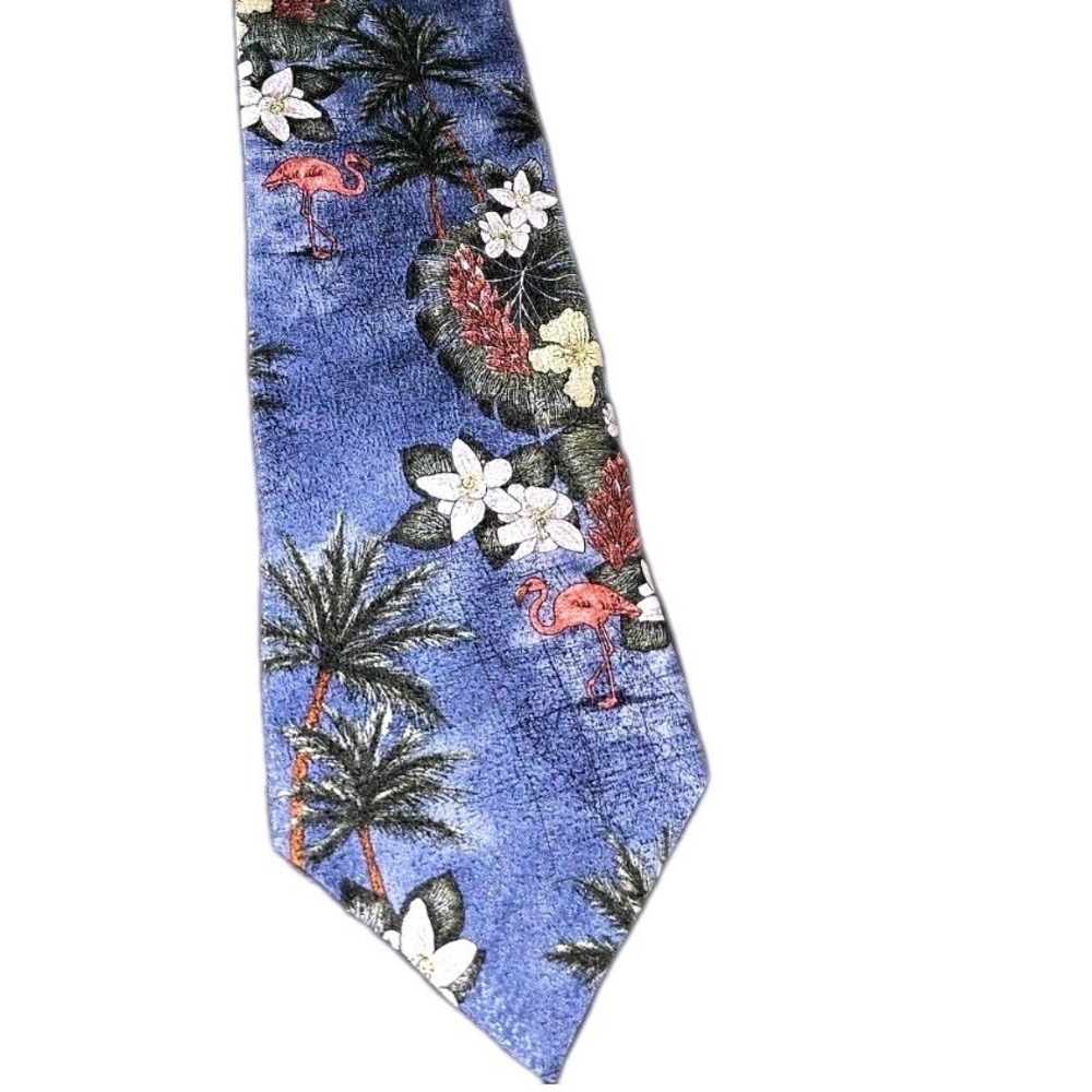 Vintage Tango By Max Raab Bright Floral Famingo Tropical Men's Neck Tie USA Made